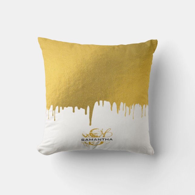 Coussin Monogramme de gouttes métalliques or tendance (Recto)