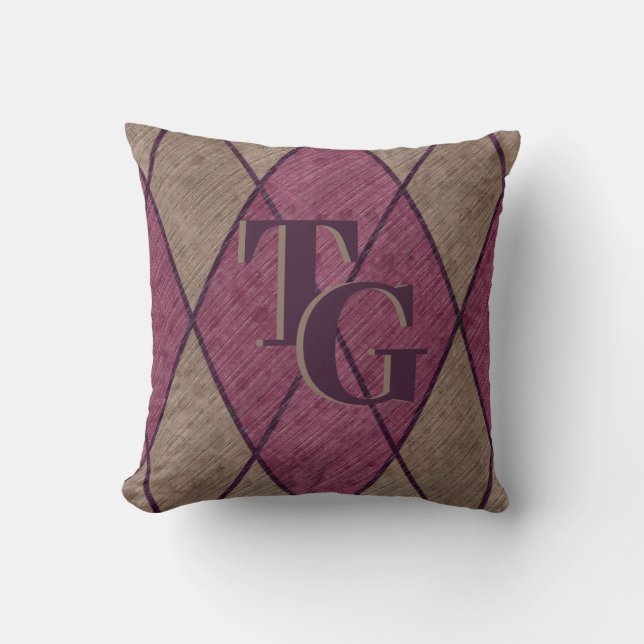 Coussin Monogramme de Jacquard de diamant rouge classique  (Recto)