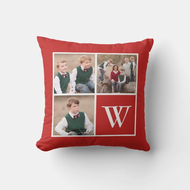 Coussin Monogramme de la famille de Collage de photos roug (Recto)