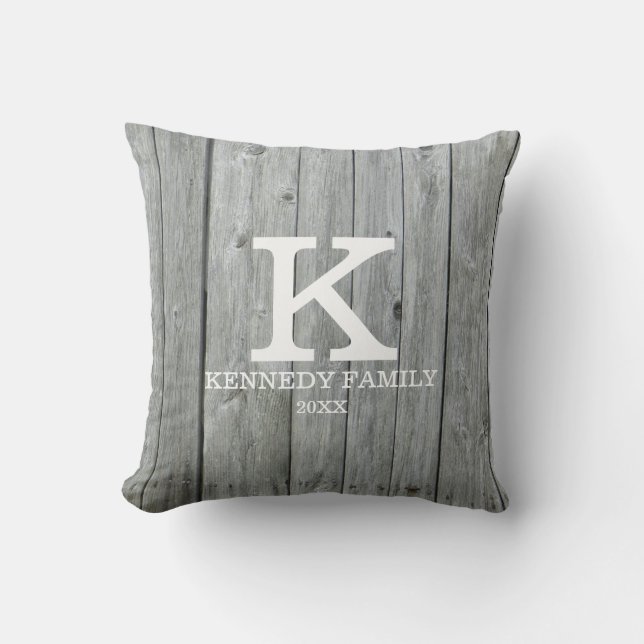 Coussin Monogramme de la famille du nom de famille du bois (Recto)