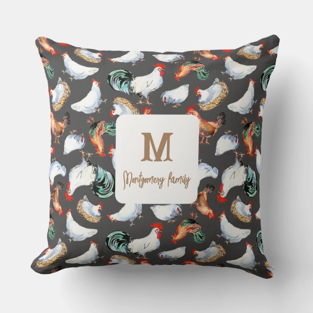 Coussin Monogramme de la ferme de la famille du poulet (Recto)