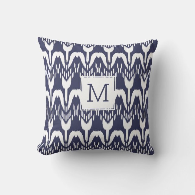 Coussin Monogramme de la marine Floral Ikat Bohemian (Recto)