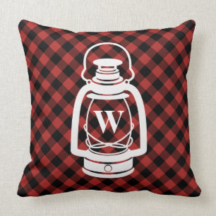 Coussin Monogramme de lanterne d'huile de plaid de Buffalo