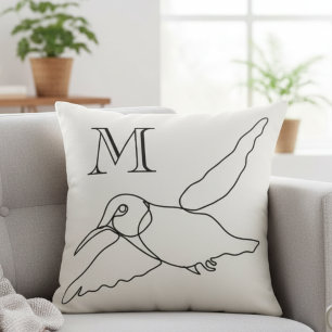 Coussin Monogramme de ligne de colibri pour pendaison de c