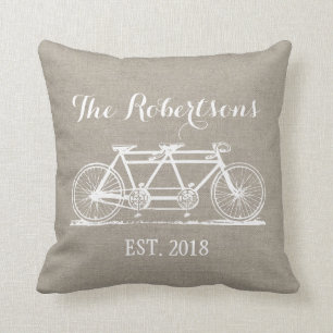 Coussin Monogramme de Mariage de vélo Vintage rustique