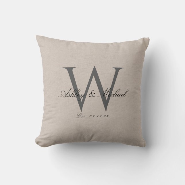 Coussin MONOGRAMME DE MARIAGE SCRIPT | Souvenir photo en l (Recto)