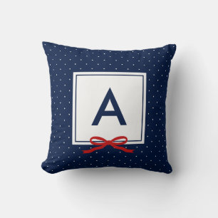 Coussin Monogramme de Motif à points Polka Bleu Chic Red R