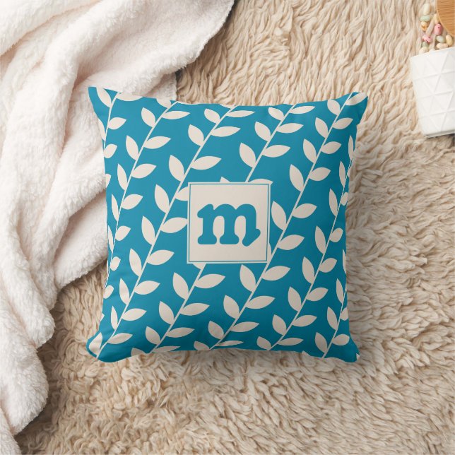 Coussin Monogramme de Motif bleu rétro personnalisé (Couverture)
