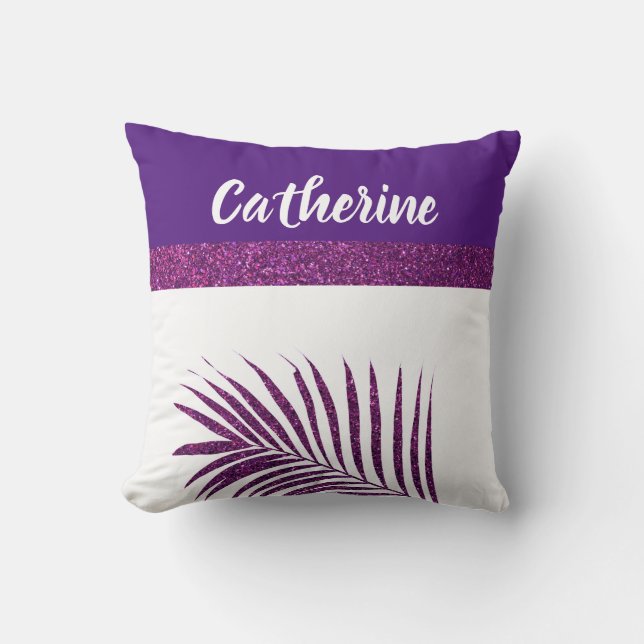Coussin Monogramme de nom féminin Feuille de palmier Paill (Recto)