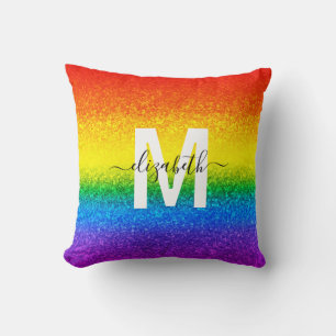 Coussin Monogramme de Parties scintillant arc-en-ciel chic