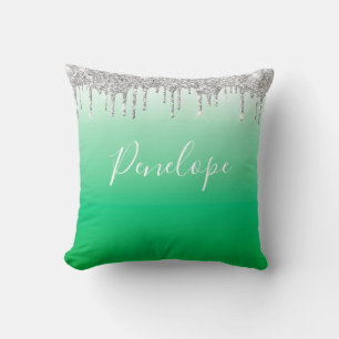 Coussin Monogramme de Parties scintillant d'argent vert