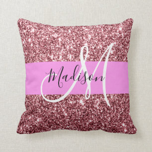 Coussin Monogramme de Parties scintillant dorée Glam Blush