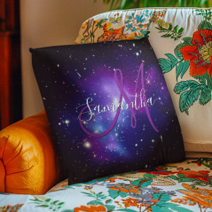 Coussin Monogramme de photo céleste violet féminin