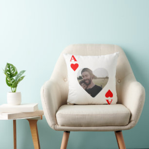 Coussin monogramme de photo de coeur de poker moderne pers