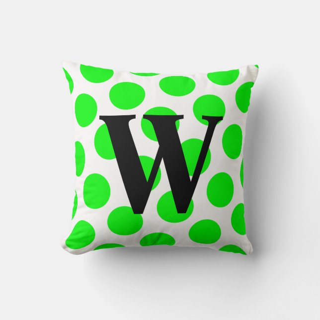Coussin Monogramme de point de polka de chaux (Recto)
