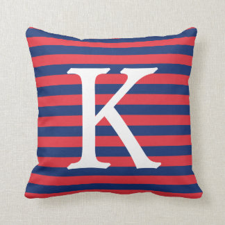 Coussin Monogramme de rayures de bleu marine et de rouge