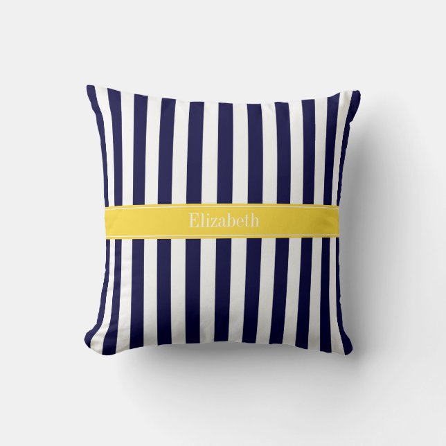 Coussin Monogramme de ruban de pineapple à rayures blanche (Recto)