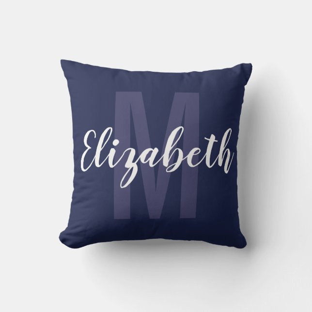 Coussin Monogramme de script de la main blanche bleue simp (Recto)