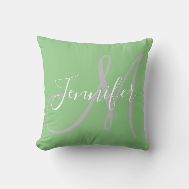 Coussin Monogramme de script moderne en Mint (Recto)
