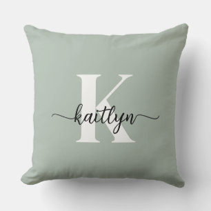 Coussin Monogramme de script vert Sage