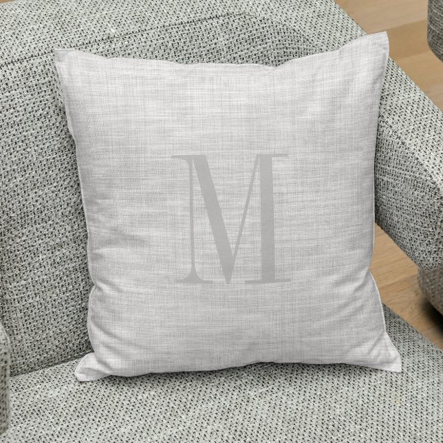 Coussin monogramme de texture de lin gris clair (Créateur téléchargé)