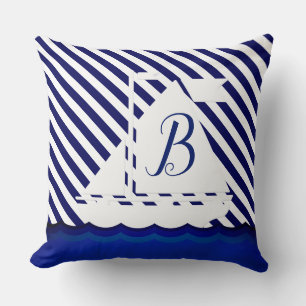 Coussin Monogramme de voilier moderne personnalisé