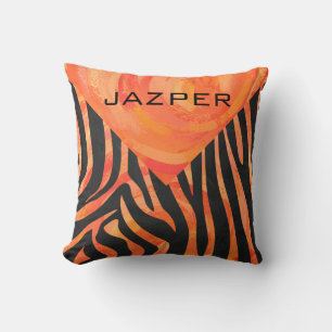 Coussin Monogramme de zèbre orange et noir