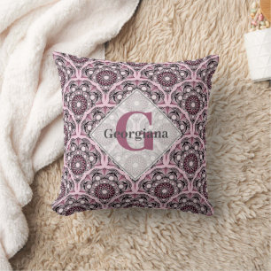 Coussin Monogramme Déco Rose Dusky Cherry Blossom Mandala