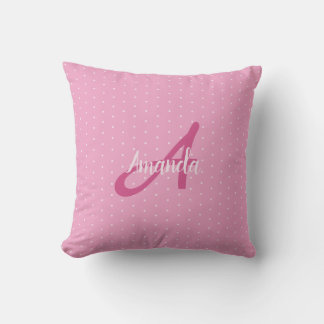 Coussin Monogramme décontracté à minuscules points rose 