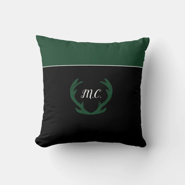 Coussin Monogramme des Antlers de cerfs verts (Recto)