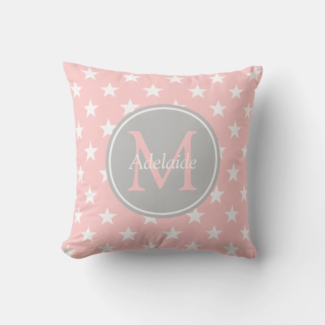 Coussin Monogramme d'étoiles de gris de roses pâles et de (Recto)