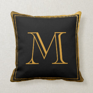 Coussin Monogramme d'huile d'or Faux noir classique