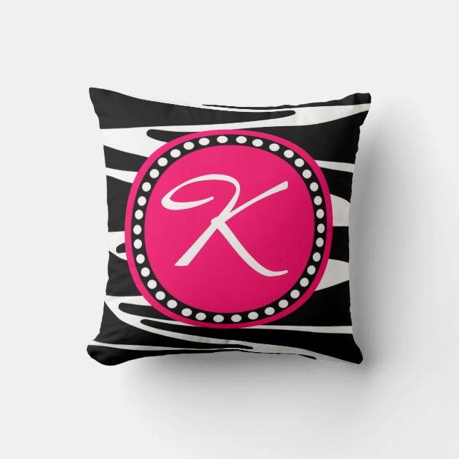 Coussin Monogramme d'initiale de cercle de rayures et de (Recto)