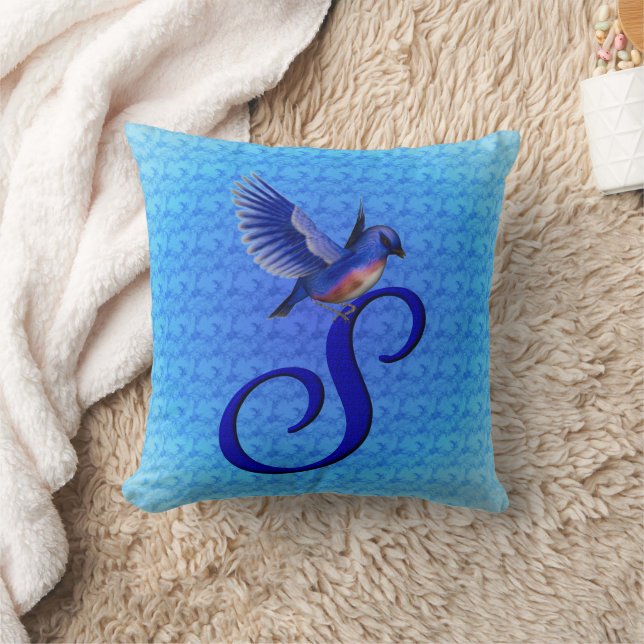 Coussin Monogramme d'oiseau bleu Initial S (Couverture)