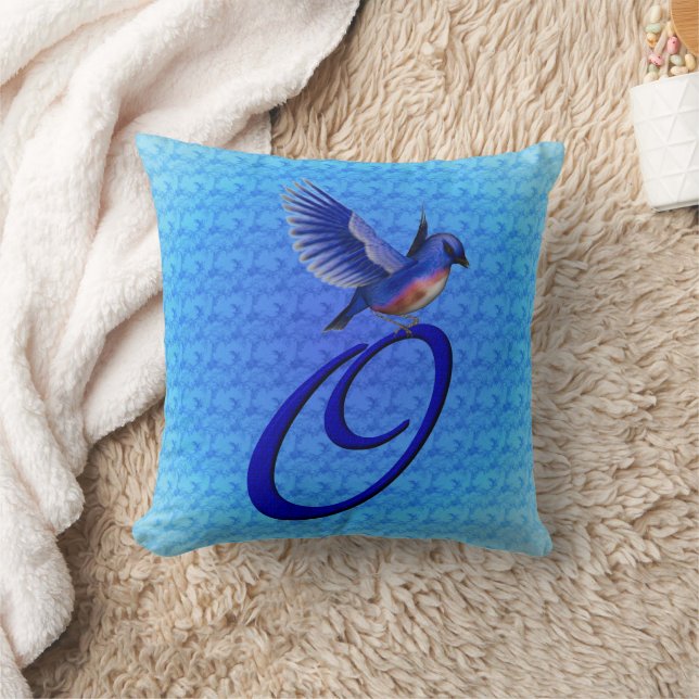 Coussin Monogramme d'oiseau bleu Initiale O (Couverture)