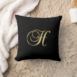 Coussin Monogramme d'or H en noir