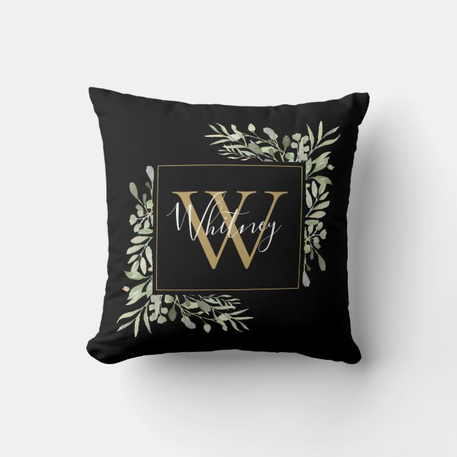 Coussin Monogramme d'or noir personnalisé Vert (Recto)