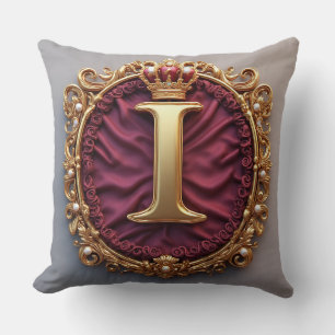 Coussin Monogramme doré majestueux avec couronne sur velou