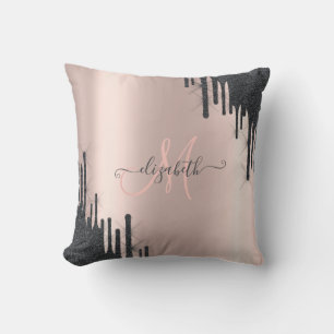 Coussin Monogramme doré rose avec gouttes de paillettes no