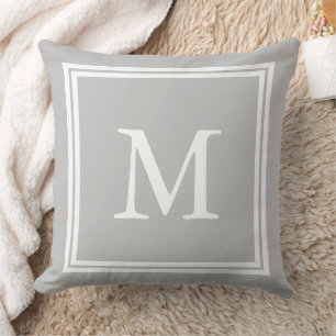 Coussin Monogramme double cadre gris cendre et blanc