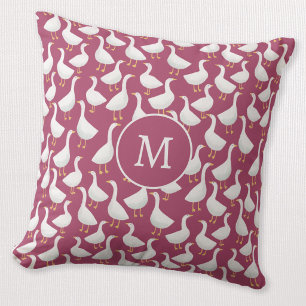 Coussin Monogramme Drôle d'oie blanche Baie Rouge Cottagec