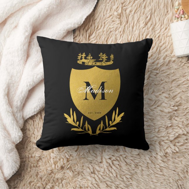 Coussin Monogramme du bouclier royal noir et or (Couverture)