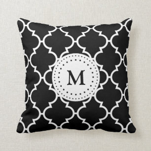Coussin monogramme du Motif Quatrefoil noir blanc