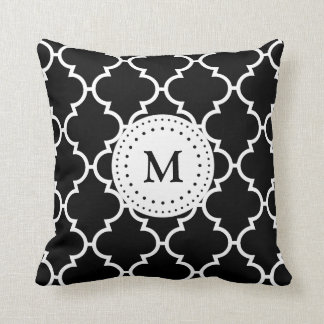 Coussin monogramme du Motif Quatrefoil noir blanc