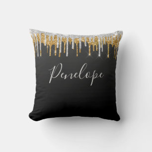 Coussin Monogramme élégant de Parties scintillant en arg