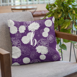 Coussin Monogramme élégant Floral foncé violet