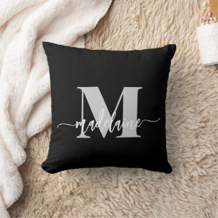 Coussin Monogramme Elegant noir blanc personnel
