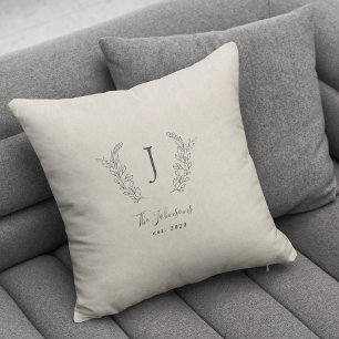 Coussin Monogramme élégant noir et blanc nom