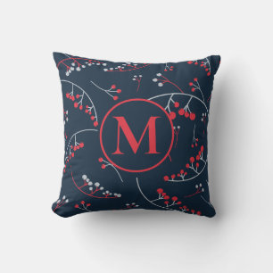 Coussin monogramme élégant rouge vif bleu motif