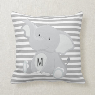 Coussin Monogramme éléphant et rayures